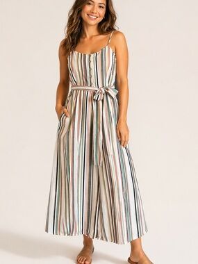 Saltwater Luxe Striped Wide Leg Jumpsuit NWT Size Small Boho Linen Blend